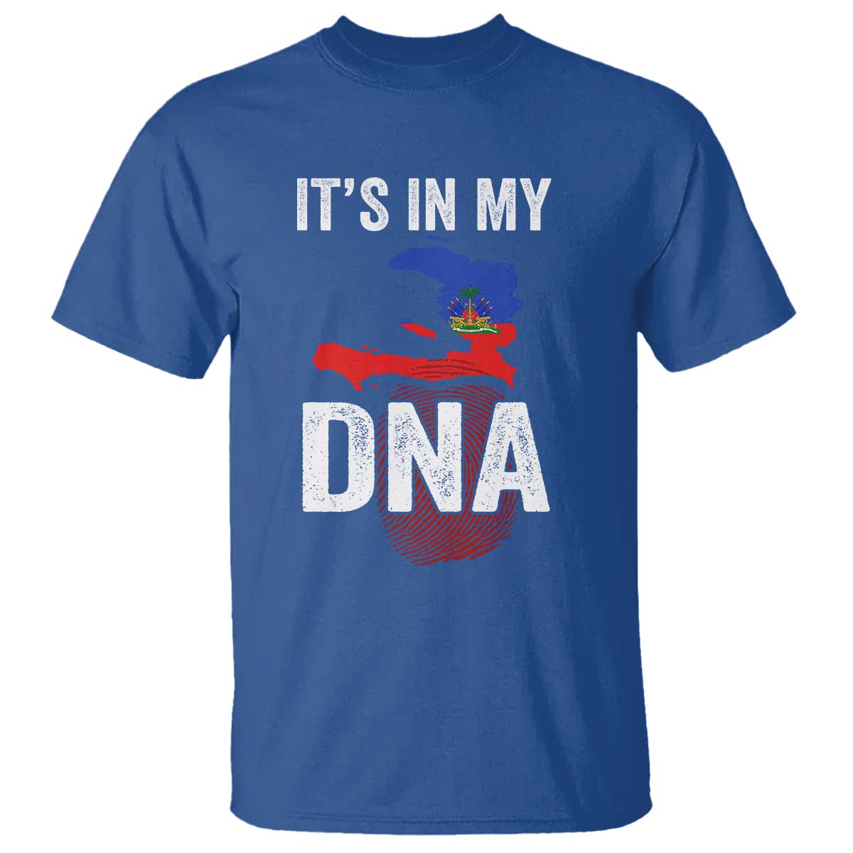 It's In My DNA Haitian Map and Fingerprint Flag Graphic T Shirt Haiti Heritage Pride TS02 Royal Blue Print Your Wear