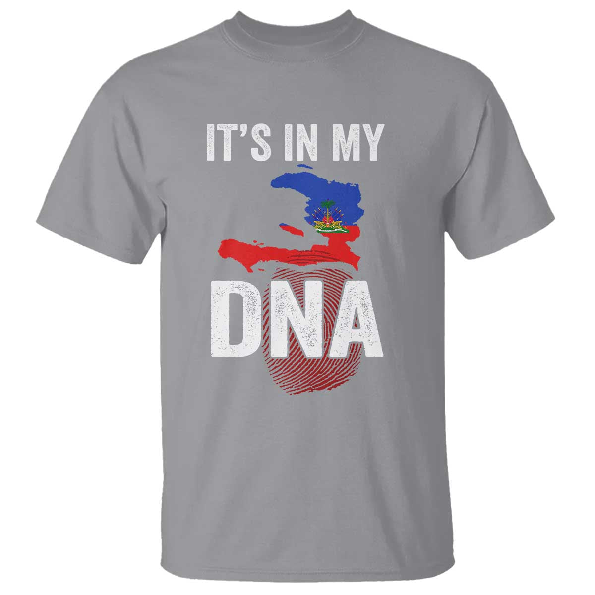 It's In My DNA Haitian Map and Fingerprint Flag Graphic T Shirt Haiti Heritage Pride TS02 Sport Gray Print Your Wear