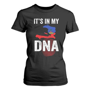 It's In My DNA Haitian Map and Fingerprint Flag Graphic T Shirt For Women Haiti Heritage Pride TS02 Black Print Your Wear