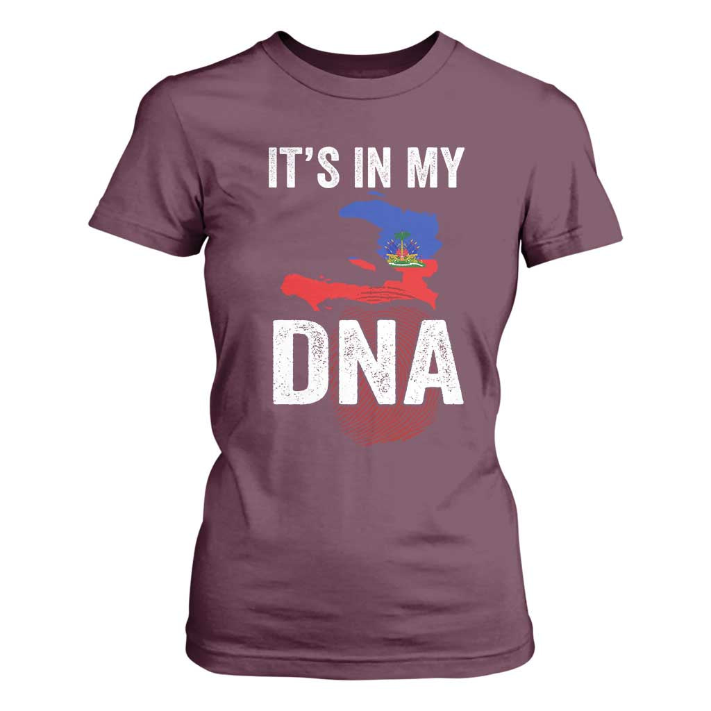 It's In My DNA Haitian Map and Fingerprint Flag Graphic T Shirt For Women Haiti Heritage Pride TS02 Maroon Print Your Wear