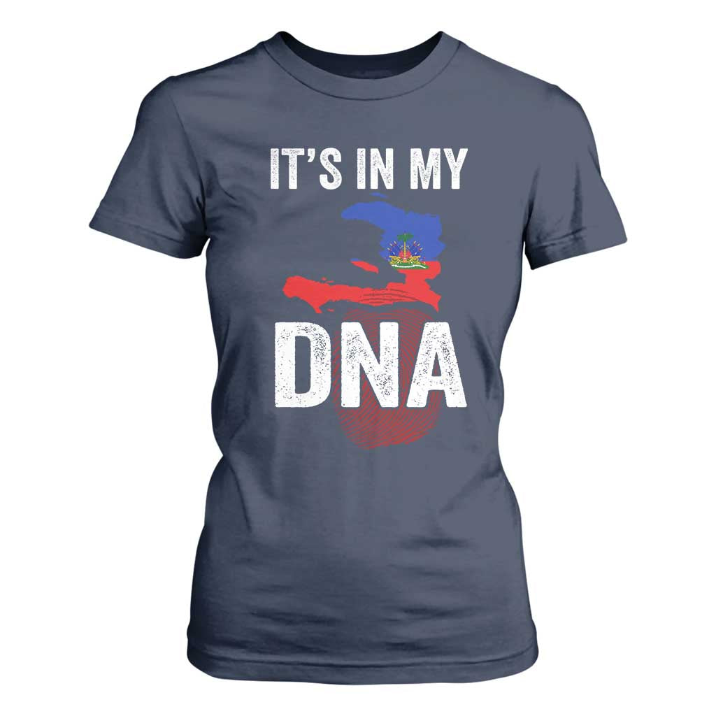 It's In My DNA Haitian Map and Fingerprint Flag Graphic T Shirt For Women Haiti Heritage Pride TS02 Navy Print Your Wear