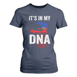 It's In My DNA Haitian Map and Fingerprint Flag Graphic T Shirt For Women Haiti Heritage Pride TS02 Navy Print Your Wear