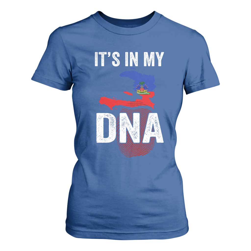 It's In My DNA Haitian Map and Fingerprint Flag Graphic T Shirt For Women Haiti Heritage Pride TS02 Royal Blue Print Your Wear