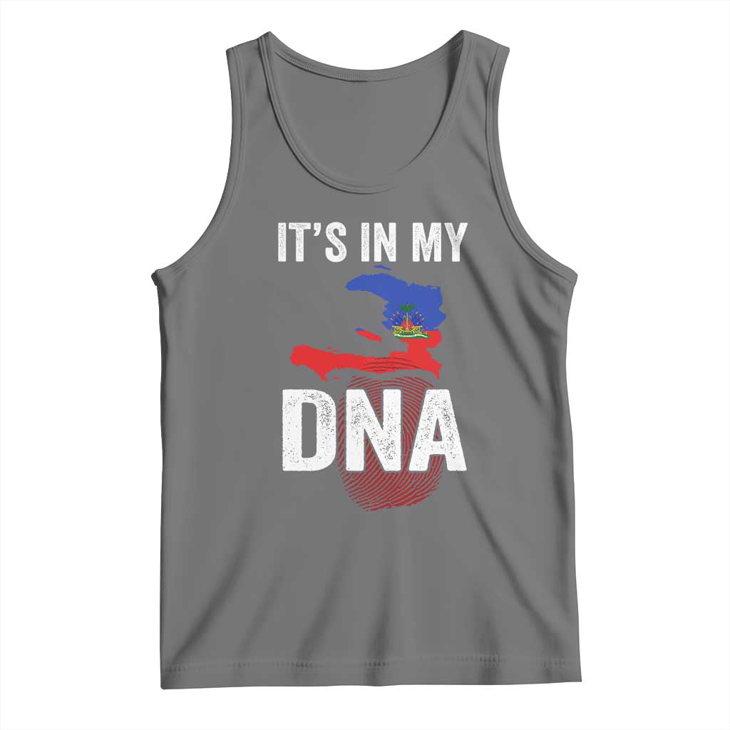It's In My DNA Haitian Map and Fingerprint Flag Graphic Tank Top Haiti Heritage Pride TS02 Black Heather Print Your Wear