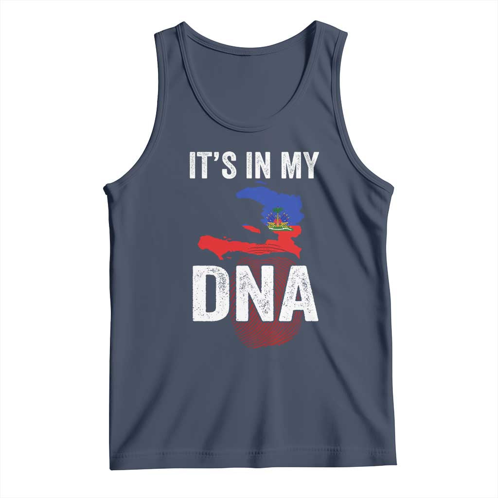 It's In My DNA Haitian Map and Fingerprint Flag Graphic Tank Top Haiti Heritage Pride TS02 Navy Print Your Wear