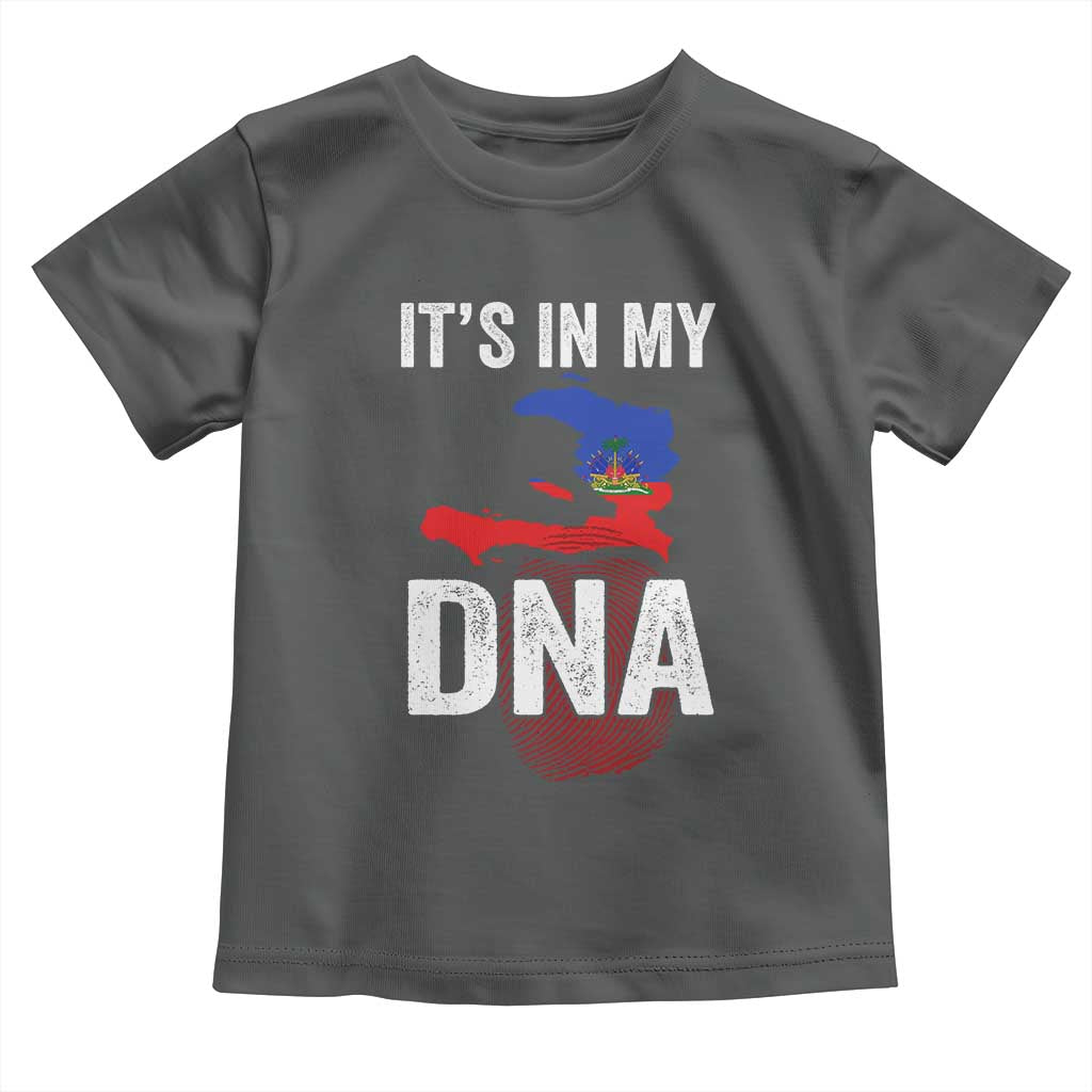 It's In My DNA Haitian Map and Fingerprint Flag Graphic Toddler T Shirt Haiti Heritage Pride TS02 Dark Heather Print Your Wear