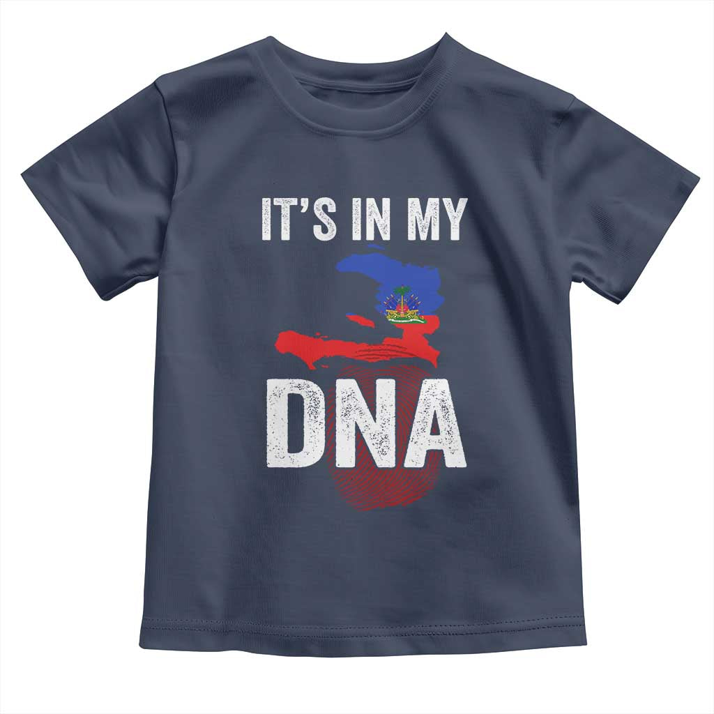 It's In My DNA Haitian Map and Fingerprint Flag Graphic Toddler T Shirt Haiti Heritage Pride TS02 Navy Print Your Wear