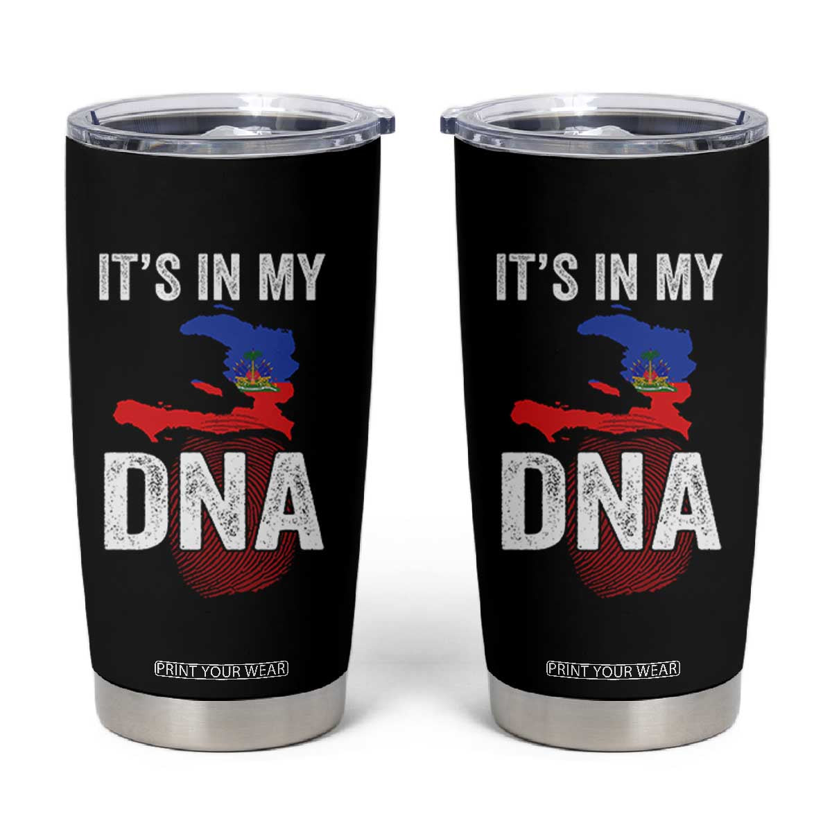 It's In My DNA Haitian Map and Fingerprint Flag Graphic Tumbler Cup Haiti Heritage Pride TS02 Black Print Your Wear