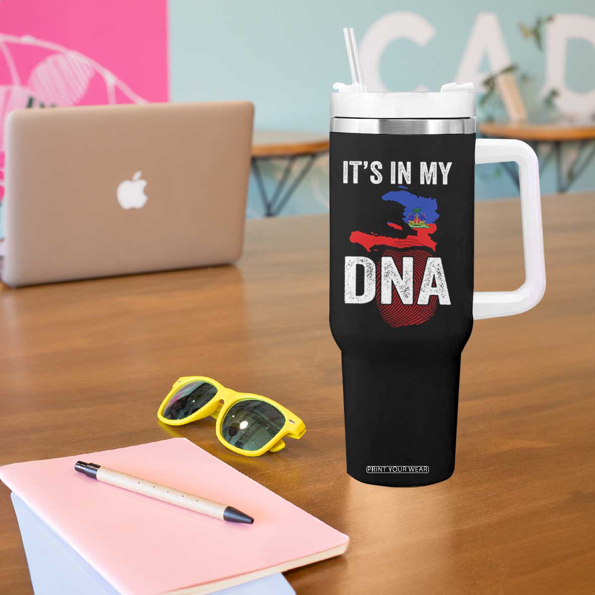 It's In My DNA Haitian Map and Fingerprint Flag Graphic Tumbler With Handle Haiti Heritage Pride TS02 Print Your Wear