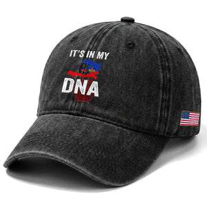 It's In My DNA Haitian Map and Fingerprint Flag Graphic Washed Cotton Baseball Cap Haiti Heritage Pride TS02 Print Your Wear