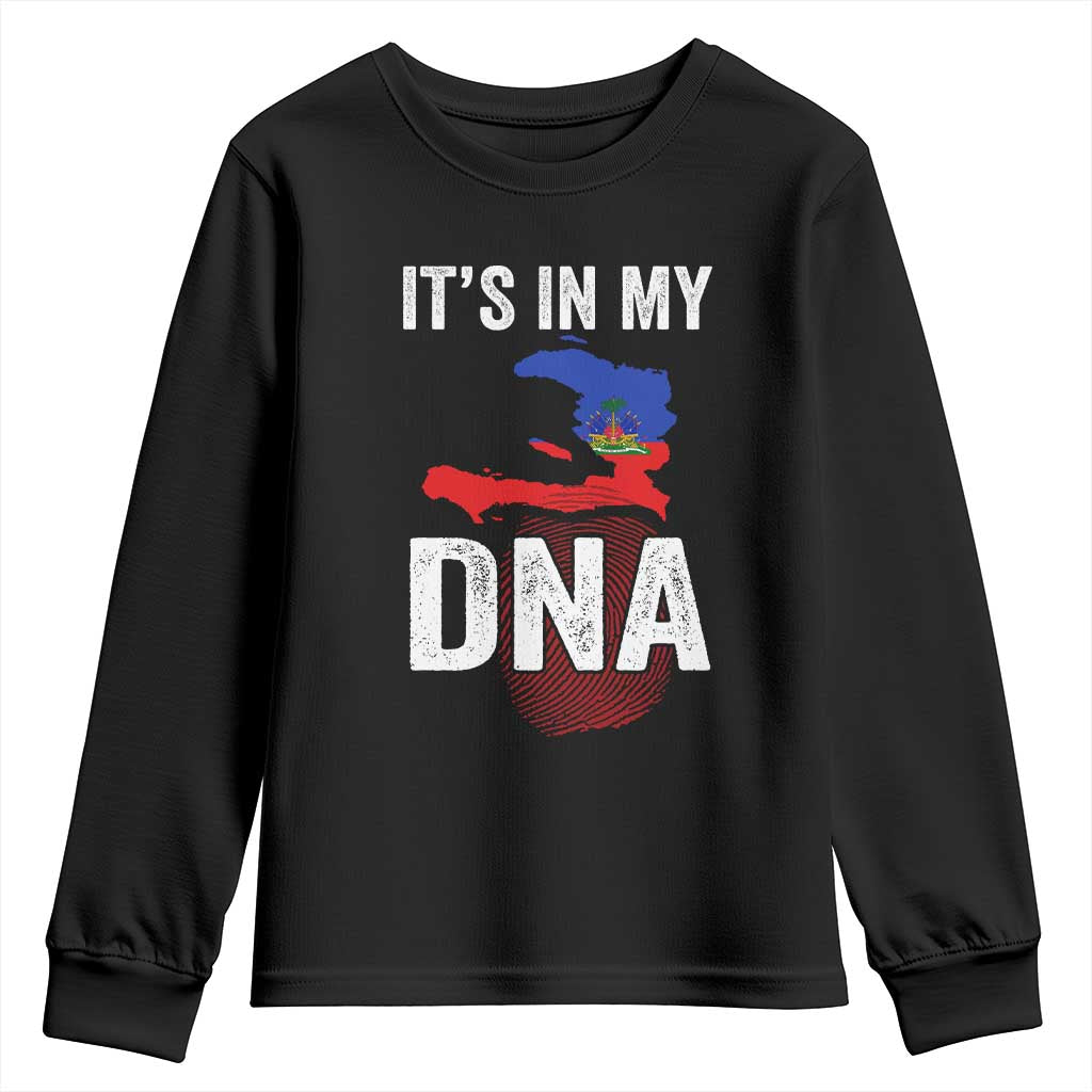 It's In My DNA Haitian Map and Fingerprint Flag Graphic Youth Sweatshirt Haiti Heritage Pride TS02 Black Print Your Wear