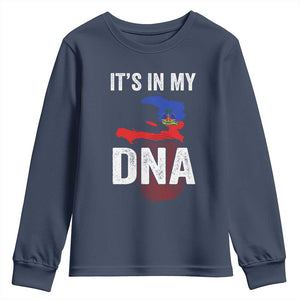It's In My DNA Haitian Map and Fingerprint Flag Graphic Youth Sweatshirt Haiti Heritage Pride TS02 Navy Print Your Wear