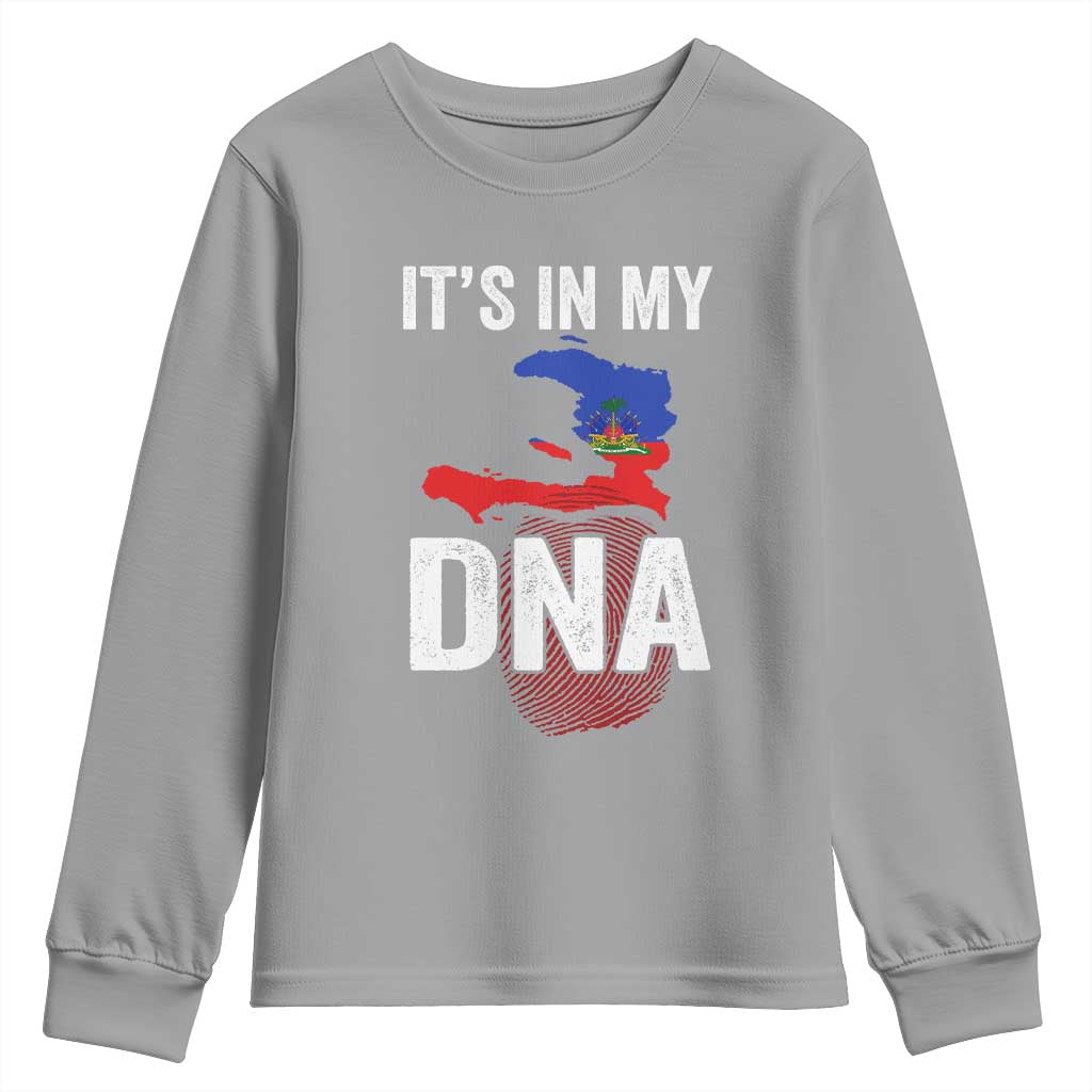 It's In My DNA Haitian Map and Fingerprint Flag Graphic Youth Sweatshirt Haiti Heritage Pride TS02 Sport Gray Print Your Wear