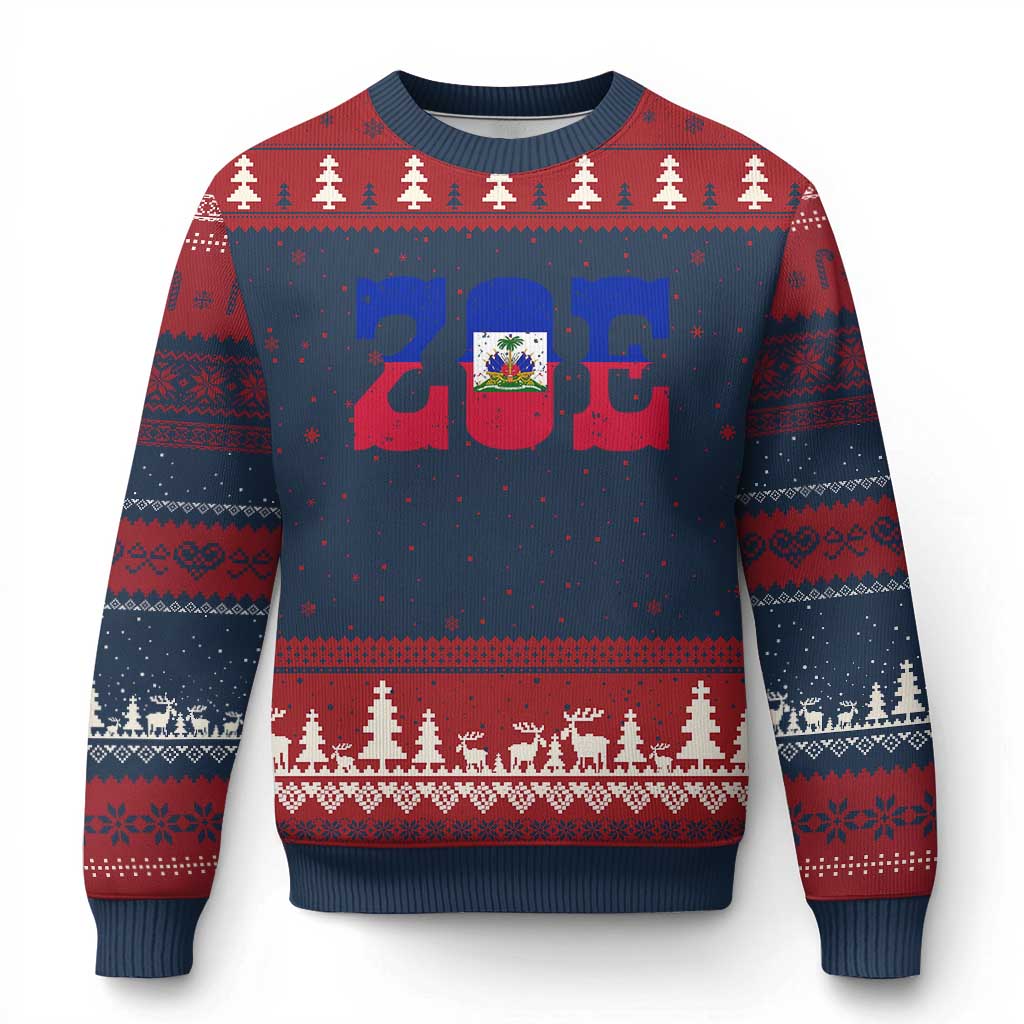 Zoe Haitian Pride Ugly Christmas Sweater Haiti Flag Culture Heritage Pride TS02 Navy Red Print Your Wear