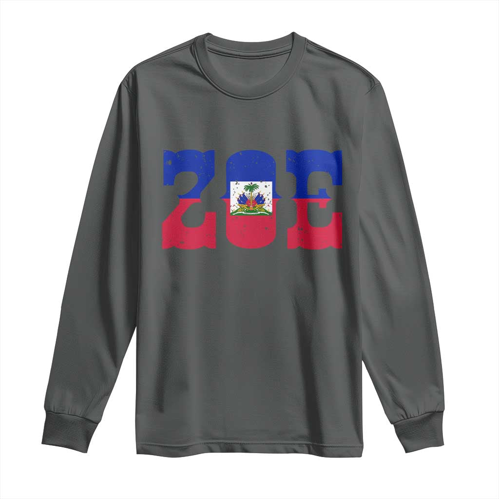 Zoe Haitian Pride Long Sleeve Shirt Haiti Flag Culture Heritage Pride TS02 Dark Heather Print Your Wear
