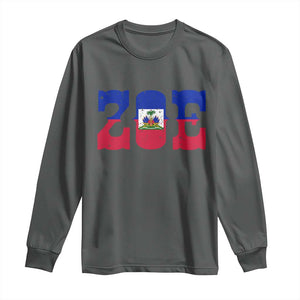 Zoe Haitian Pride Long Sleeve Shirt Haiti Flag Culture Heritage Pride TS02 Dark Heather Print Your Wear