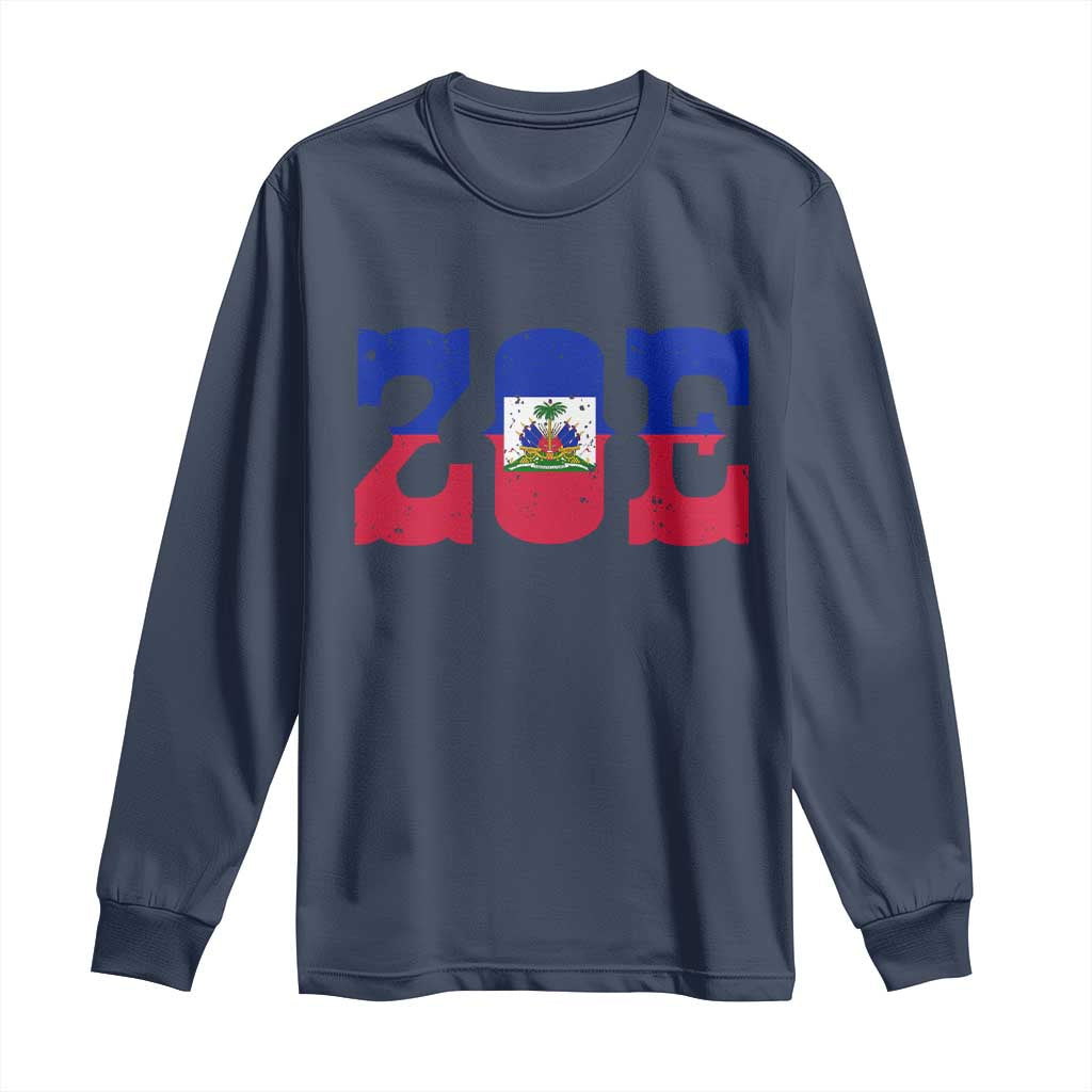 Zoe Haitian Pride Long Sleeve Shirt Haiti Flag Culture Heritage Pride TS02 Navy Print Your Wear