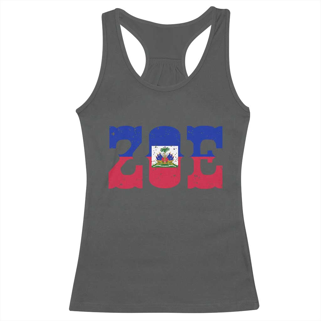 Zoe Haitian Pride Racerback Tank Top Haiti Flag Culture Heritage Pride TS02 Dark Heather Print Your Wear