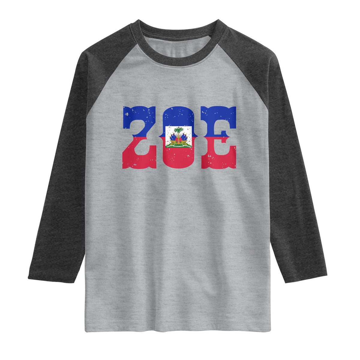 Zoe Haitian Pride Raglan Shirt Haiti Flag Culture Heritage Pride TS02 Heather Gray Heather Charcoal Print Your Wear