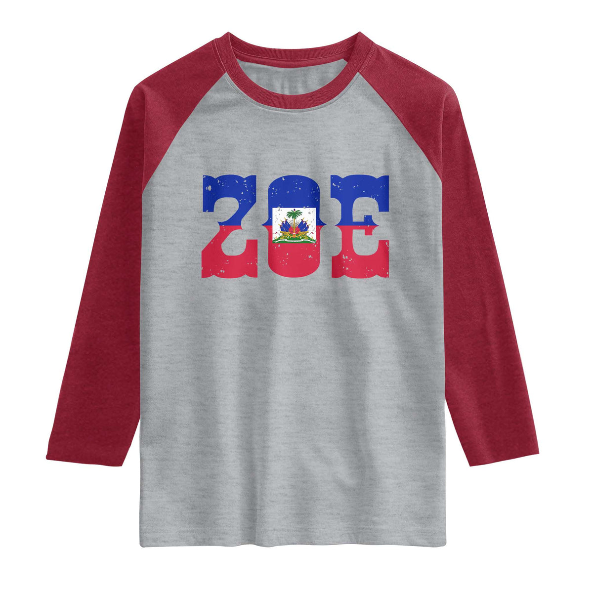 Zoe Haitian Pride Raglan Shirt Haiti Flag Culture Heritage Pride TS02 Heather Gray Heather Red Print Your Wear