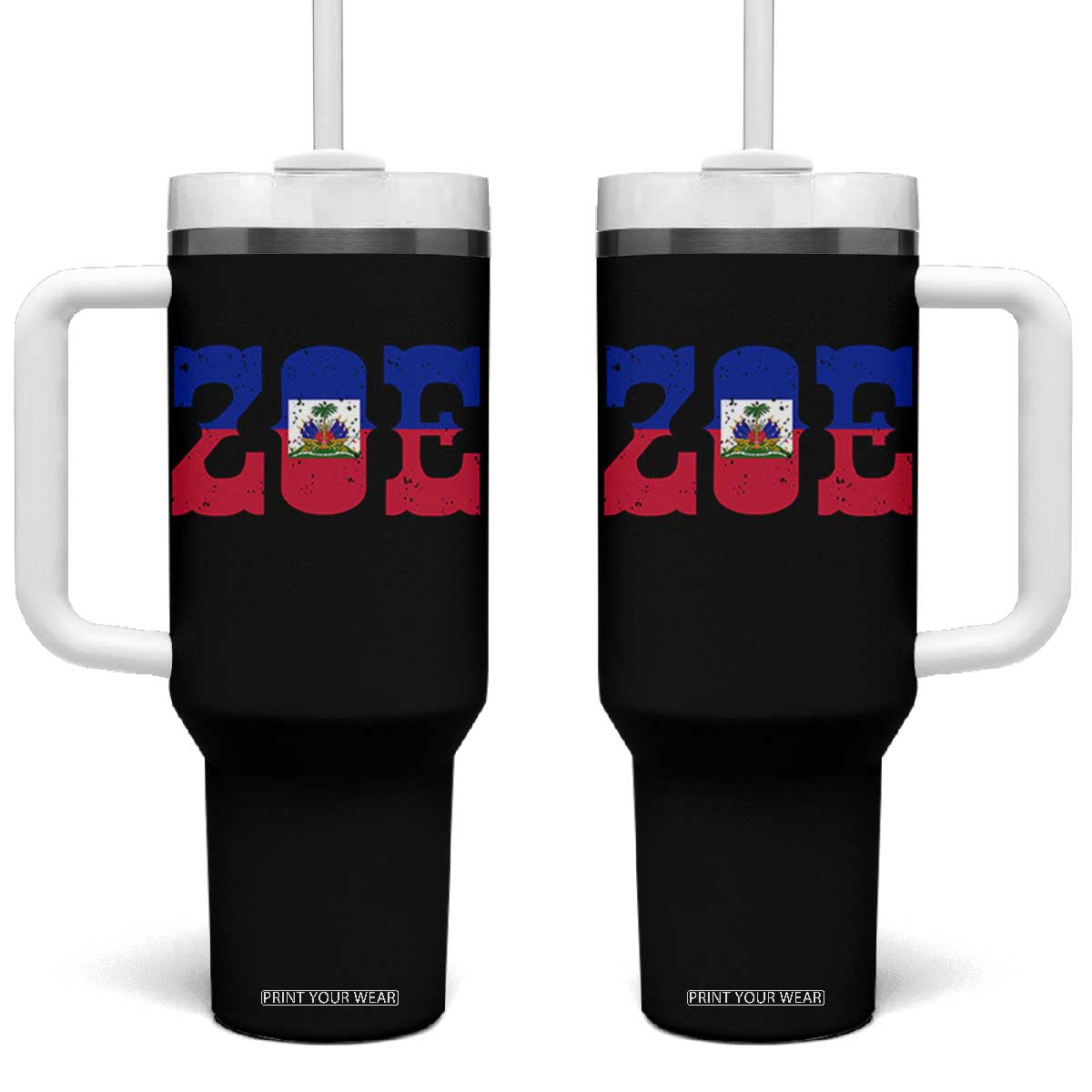 Zoe Haitian Pride Tumbler With Handle Haiti Flag Culture Heritage Pride TS02 One Size: 40 oz Black Print Your Wear