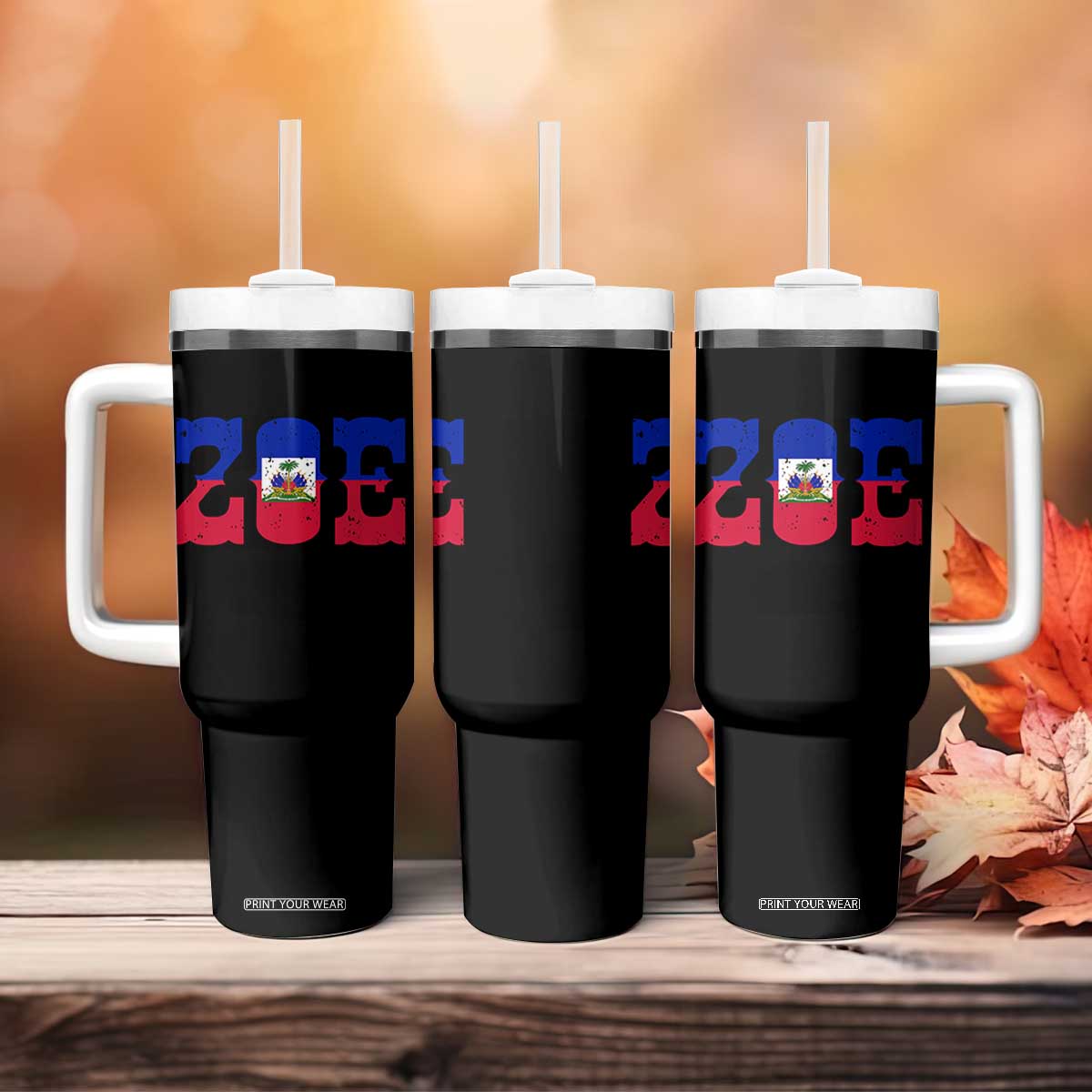 Zoe Haitian Pride Tumbler With Handle Haiti Flag Culture Heritage Pride TS02 Print Your Wear