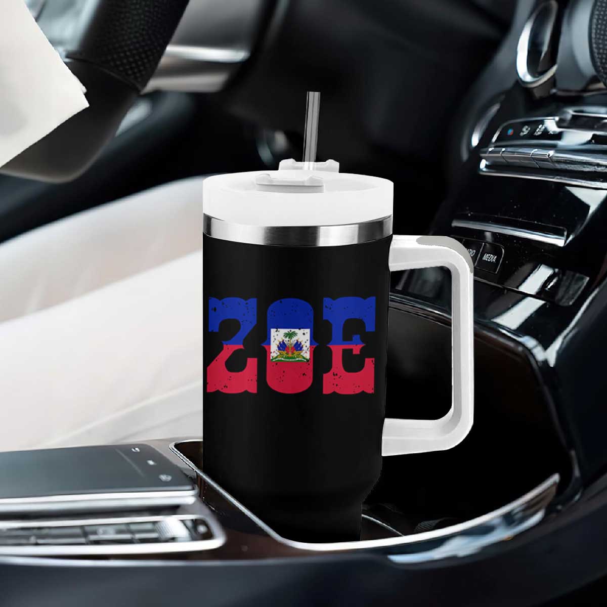 Zoe Haitian Pride Tumbler With Handle Haiti Flag Culture Heritage Pride TS02 Print Your Wear