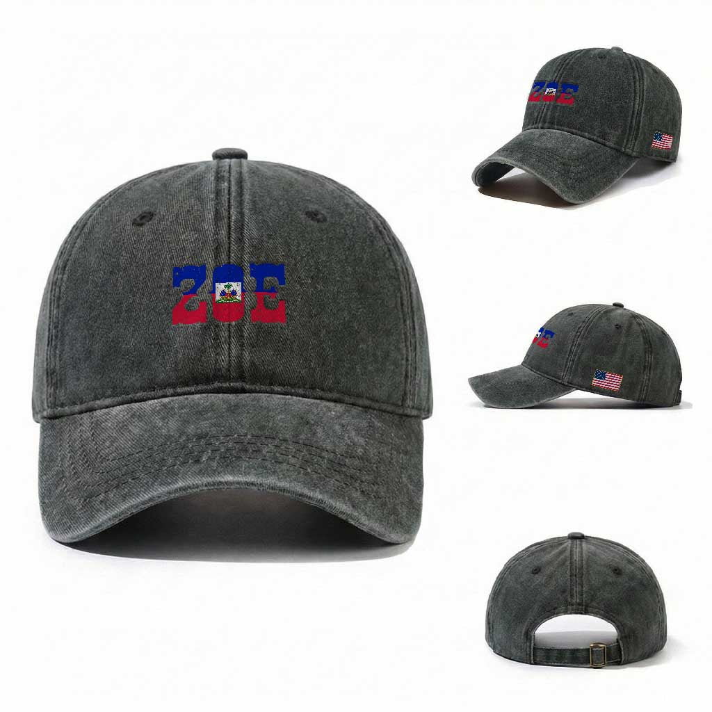 Zoe Haitian Pride Washed Cotton Baseball Cap Haiti Flag Culture Heritage Pride TS02 Washed Cap Universal Fit Dark Green Print Your Wear