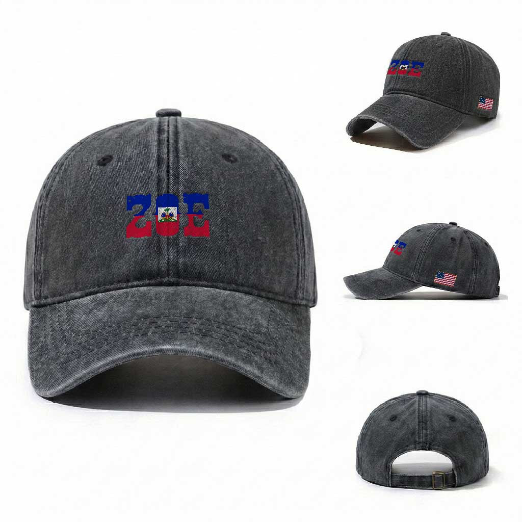 Zoe Haitian Pride Washed Cotton Baseball Cap Haiti Flag Culture Heritage Pride TS02 Washed Cap Universal Fit Dark Gray Print Your Wear