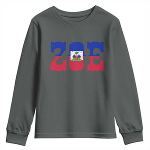 Zoe Haitian Pride Youth Sweatshirt Haiti Flag Culture Heritage Pride TS02 Dark Heather Print Your Wear