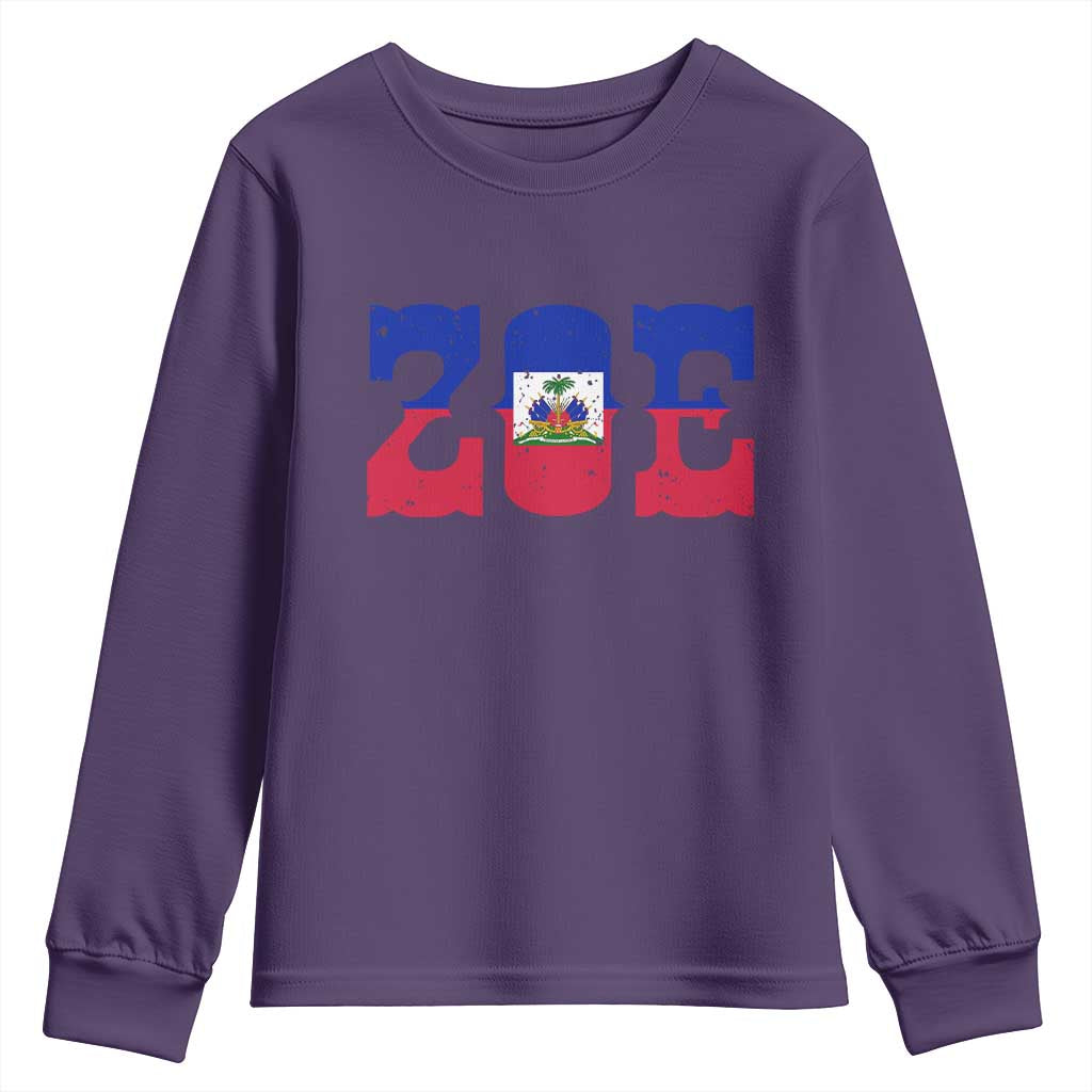 Zoe Haitian Pride Youth Sweatshirt Haiti Flag Culture Heritage Pride TS02 Purple Print Your Wear