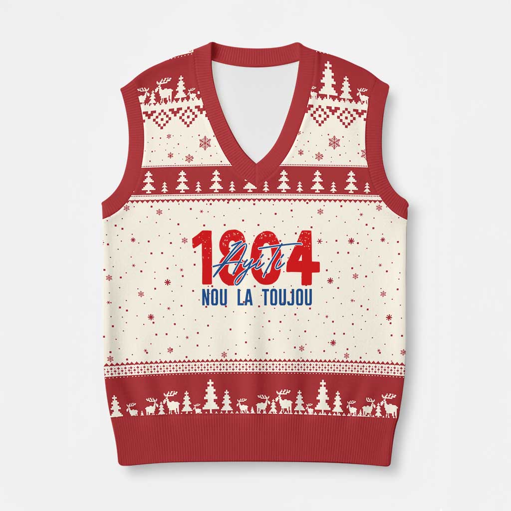 Haiti 1804 Ayiti Nou La Toujou V-Neck Knit Sweater Vest Independence Haiti Heritage Pride TS02 Beige Red Print Your Wear