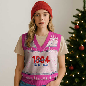Haiti 1804 Ayiti Nou La Toujou V-Neck Knit Sweater Vest Independence Haiti Heritage Pride TS02 Hot Pink Print Your Wear