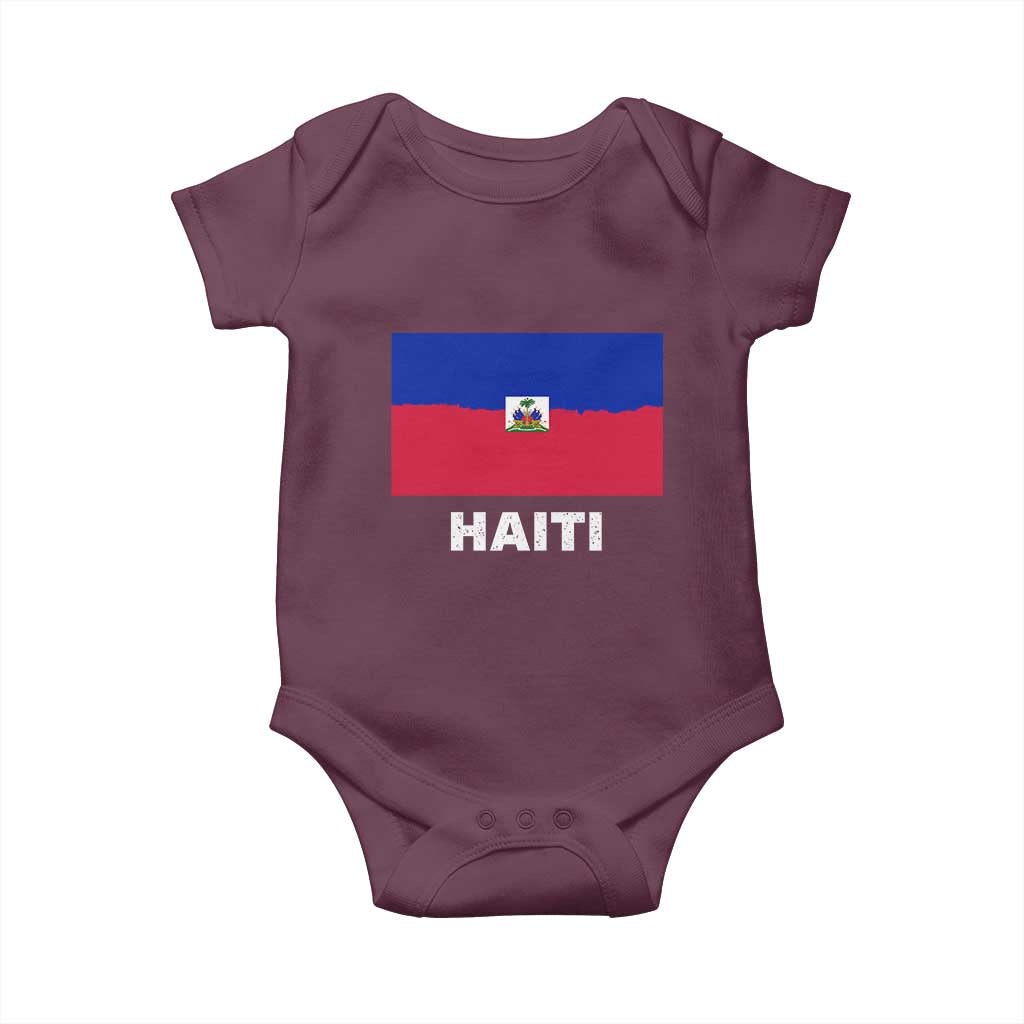 Vintage Distressed Haiti Flag Baby Onesie Haitian Heritage Pride TS02 Maroon Print Your Wear