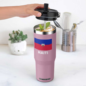 Vintage Distressed Haiti Flag Flip Straw Tumbler Haitian Heritage Pride TS02 One Size: 30 oz Light Pink Print Your Wear