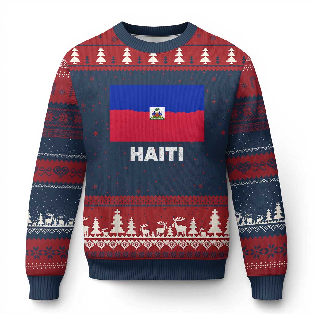 Vintage Distressed Haiti Flag Ugly Christmas Sweater Haitian Heritage Pride TS02 Navy Red Print Your Wear
