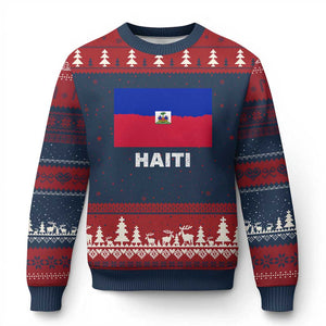 Vintage Distressed Haiti Flag Ugly Christmas Sweater Haitian Heritage Pride TS02 Navy Red Print Your Wear