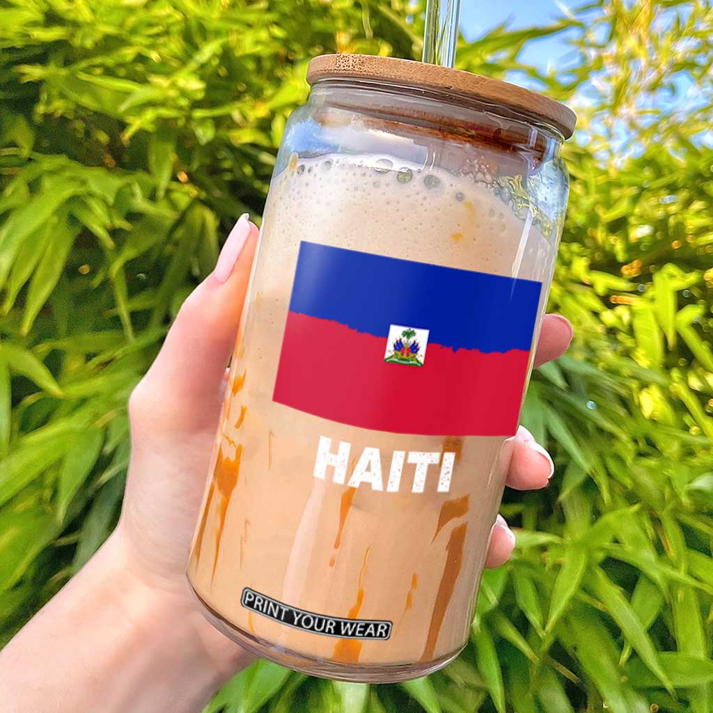 Vintage Distressed Haiti Flag Glass Can Haitian Heritage Pride TS02 Black Print Your Wear
