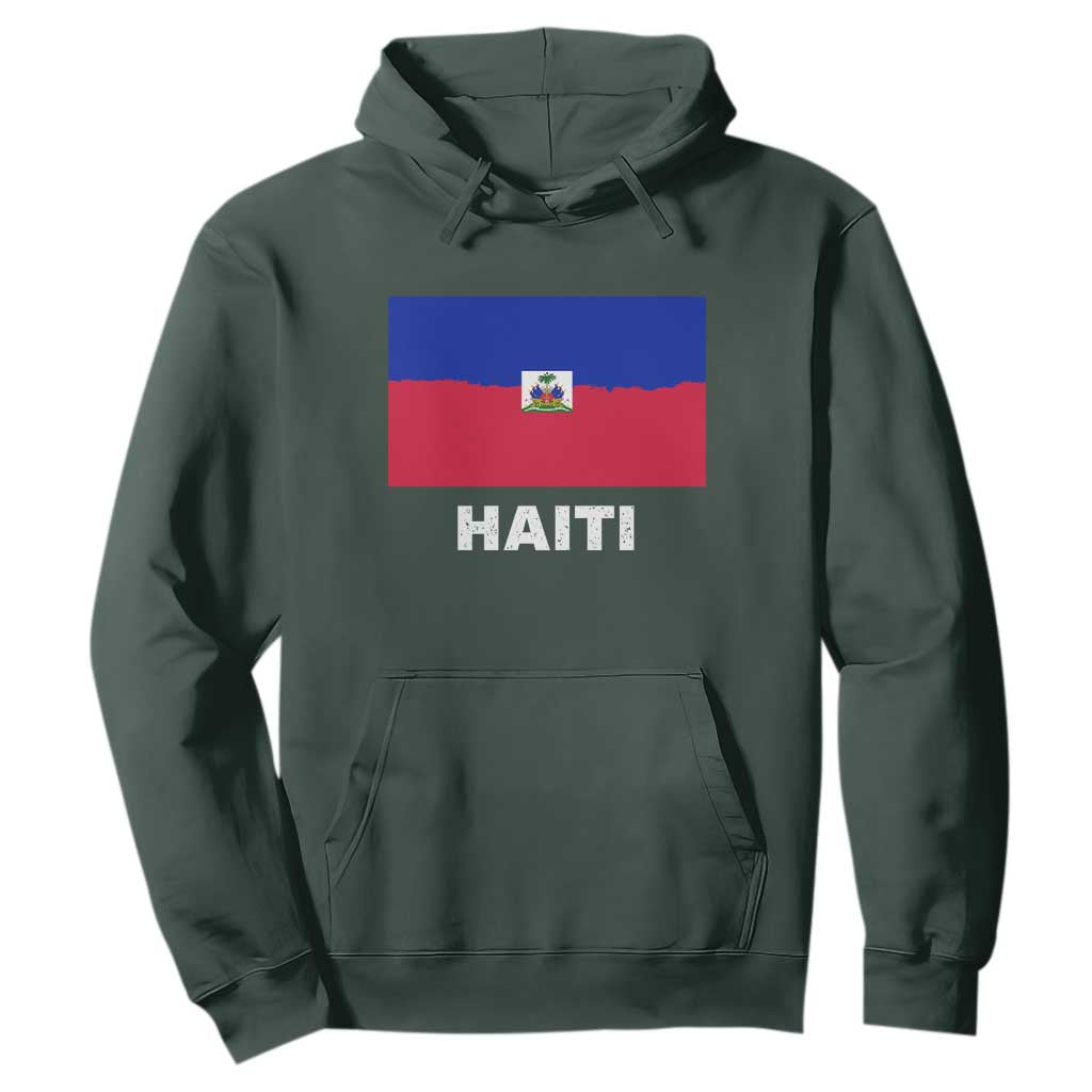 Vintage Distressed Haiti Flag Hoodie Haitian Heritage Pride TS02 Dark Forest Green Print Your Wear
