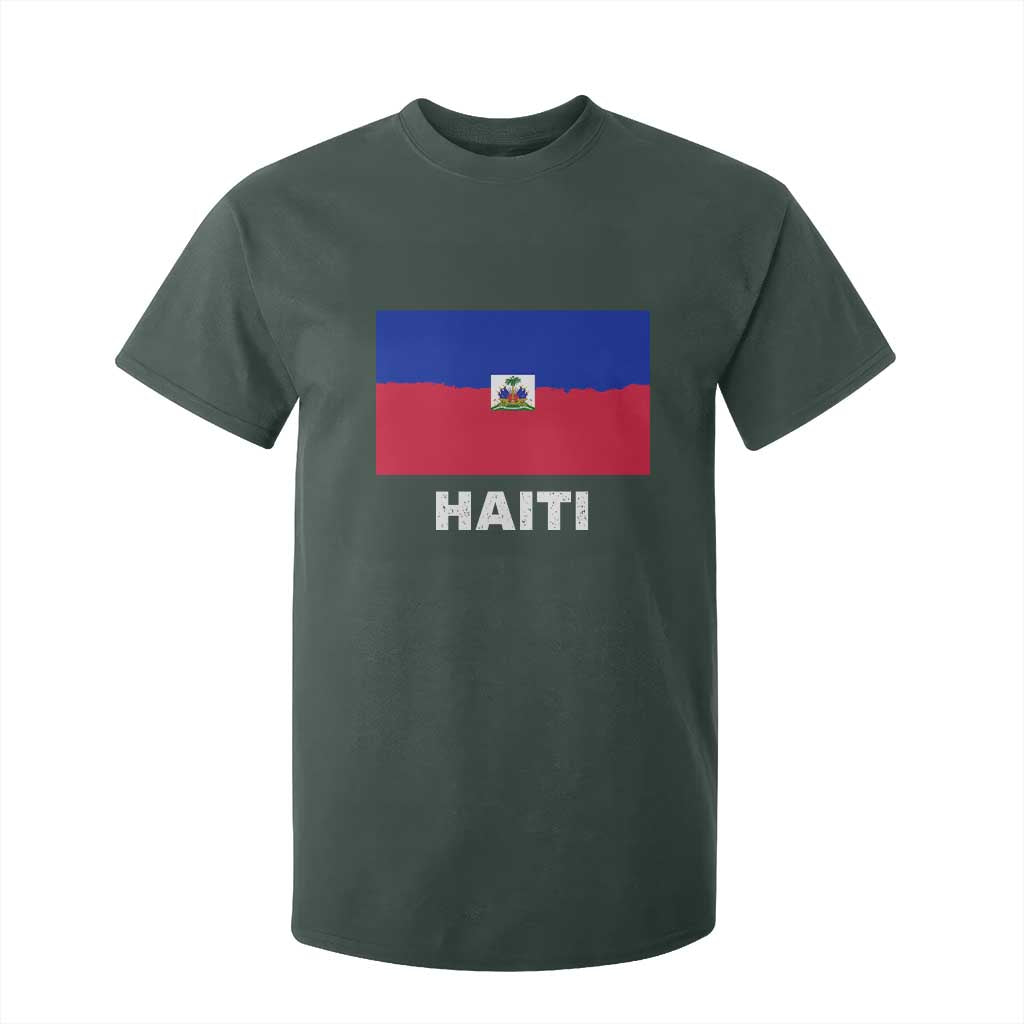 Vintage Distressed Haiti Flag T Shirt For Kid Haitian Heritage Pride TS02 Dark Forest Green Print Your Wear