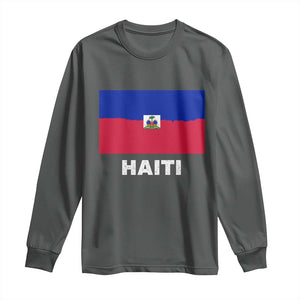 Vintage Distressed Haiti Flag Long Sleeve Shirt Haitian Heritage Pride TS02 Dark Heather Print Your Wear