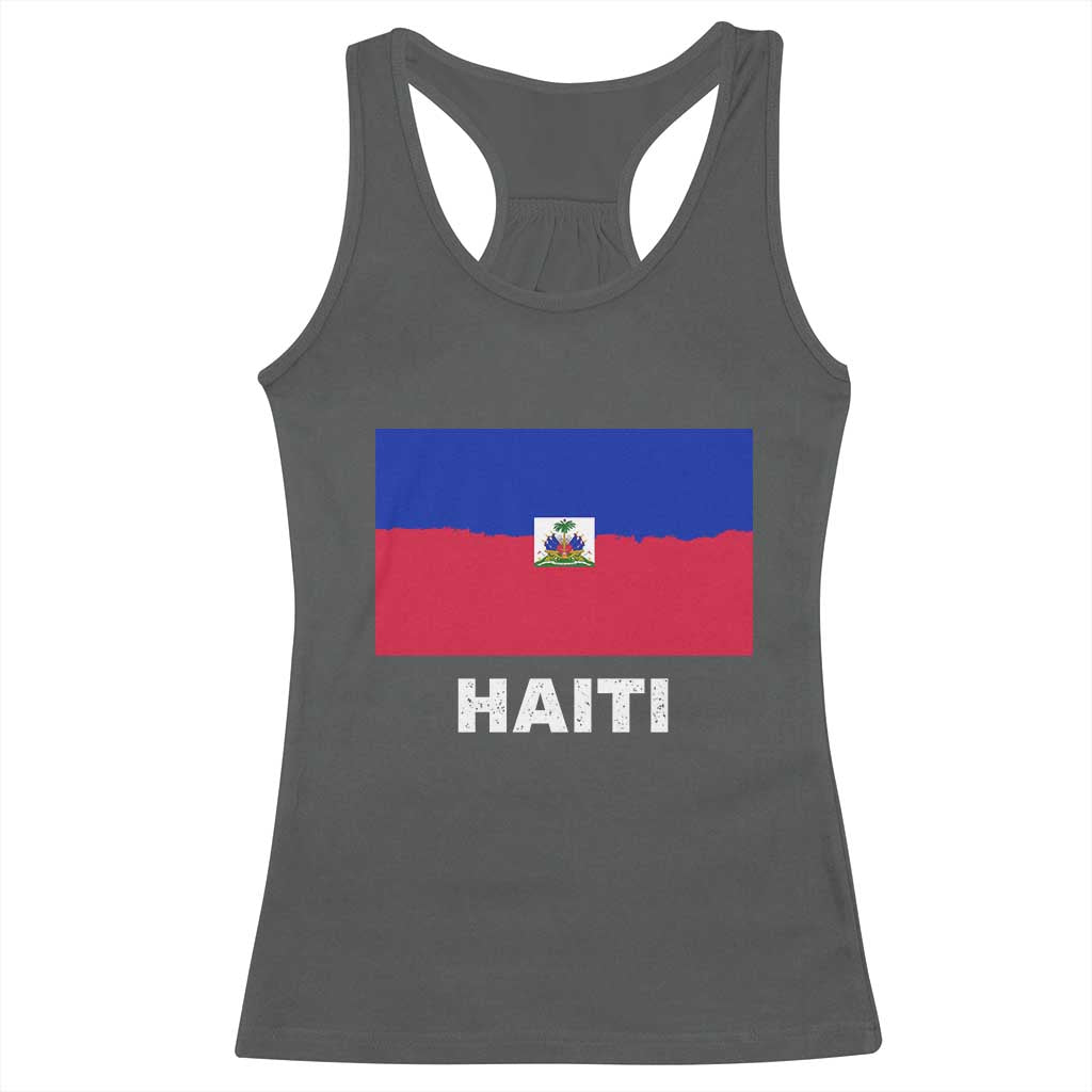 Vintage Distressed Haiti Flag Racerback Tank Top Haitian Heritage Pride TS02 Dark Heather Print Your Wear