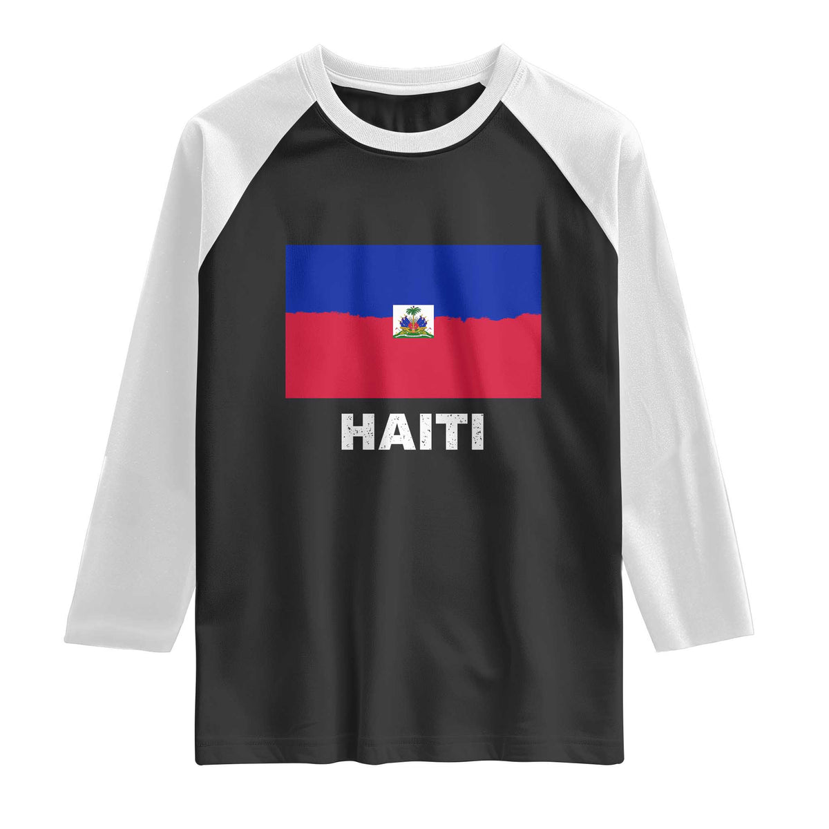 Vintage Distressed Haiti Flag Raglan Shirt Haitian Heritage Pride TS02 Black White Print Your Wear