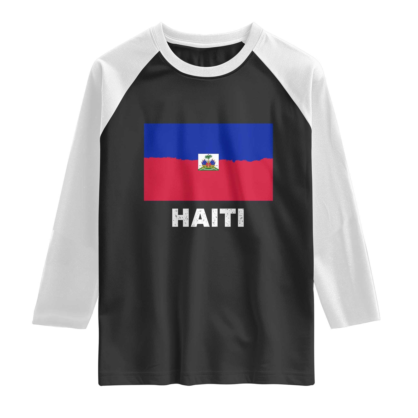 Vintage Distressed Haiti Flag Raglan Shirt Haitian Heritage Pride TS02 Black White Print Your Wear