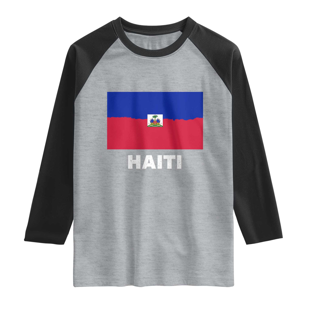 Vintage Distressed Haiti Flag Raglan Shirt Haitian Heritage Pride TS02 Heather Gray Black Print Your Wear