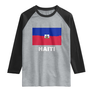 Vintage Distressed Haiti Flag Raglan Shirt Haitian Heritage Pride TS02 Heather Gray Black Print Your Wear