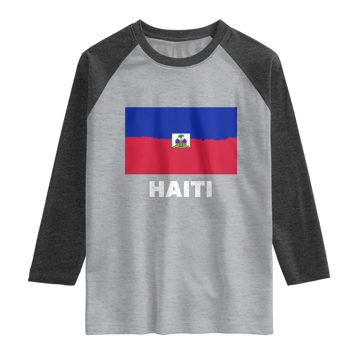 Vintage Distressed Haiti Flag Raglan Shirt Haitian Heritage Pride TS02 Heather Gray Heather Charcoal Print Your Wear