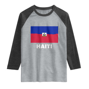 Vintage Distressed Haiti Flag Raglan Shirt Haitian Heritage Pride TS02 Heather Gray Heather Charcoal Print Your Wear