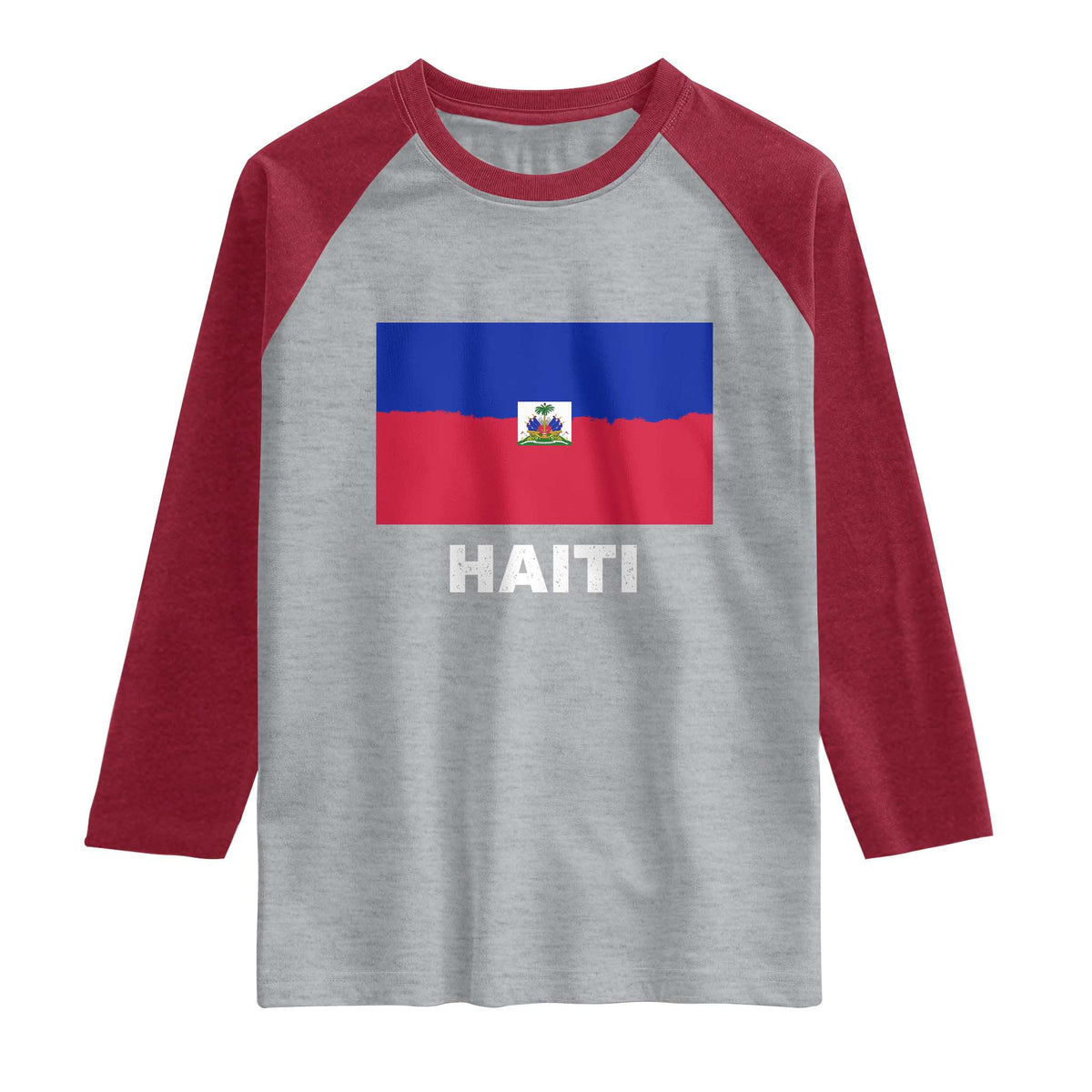 Vintage Distressed Haiti Flag Raglan Shirt Haitian Heritage Pride TS02 Heather Gray Heather Red Print Your Wear