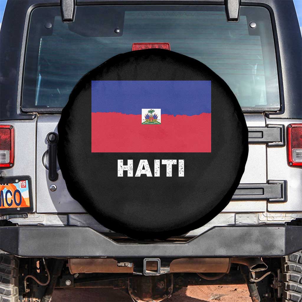 Vintage Distressed Haiti Flag Spare Tire Cover Haitian Heritage Pride TS02 No hole Black Print Your Wear